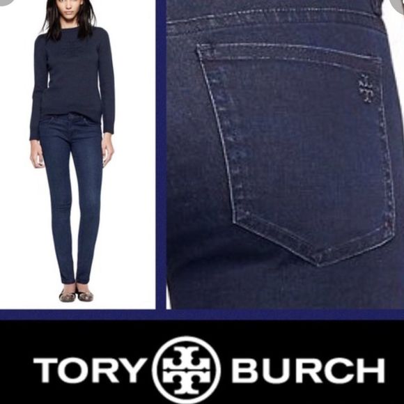 Tory Burch Dark Wash Denim Leggings Jeans In Rinse Size 24